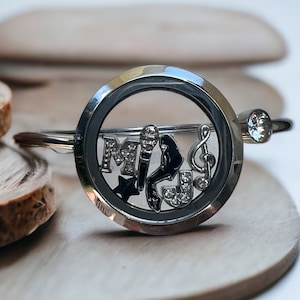 Stainless Steel 30 mm Screw Twist M Jackson Inspired Floating Charm Locket Bracelet