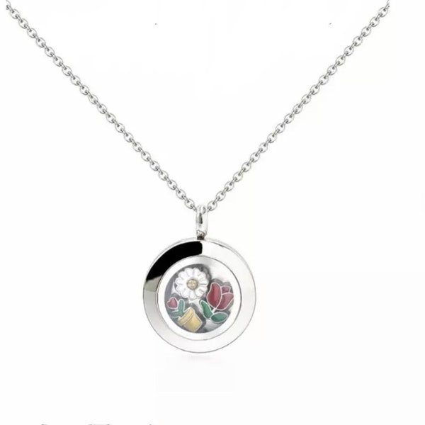 Varied Sizes Silver Stainless Steel Waterproof Living Memory Floating Charm Matte Round Glass Locket Pendant with Necklace