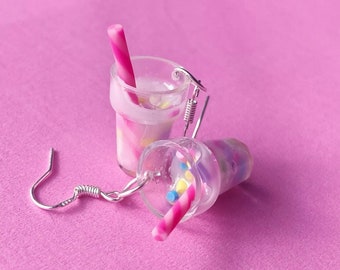 1 pair milkshake earrings, 3-D milkshake ear rings,cute pendant earrings,pink