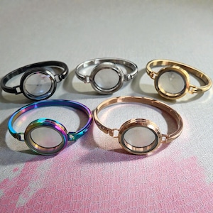 Bracelet jonc personnalisé à mémoire de forme flottante en verre de 30 mm en acier inoxydable