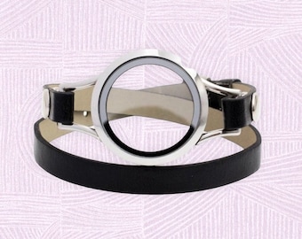 Bracelet double médaillon en cuir à breloques flottantes en verre, 30 mm, double bracelet en cuir