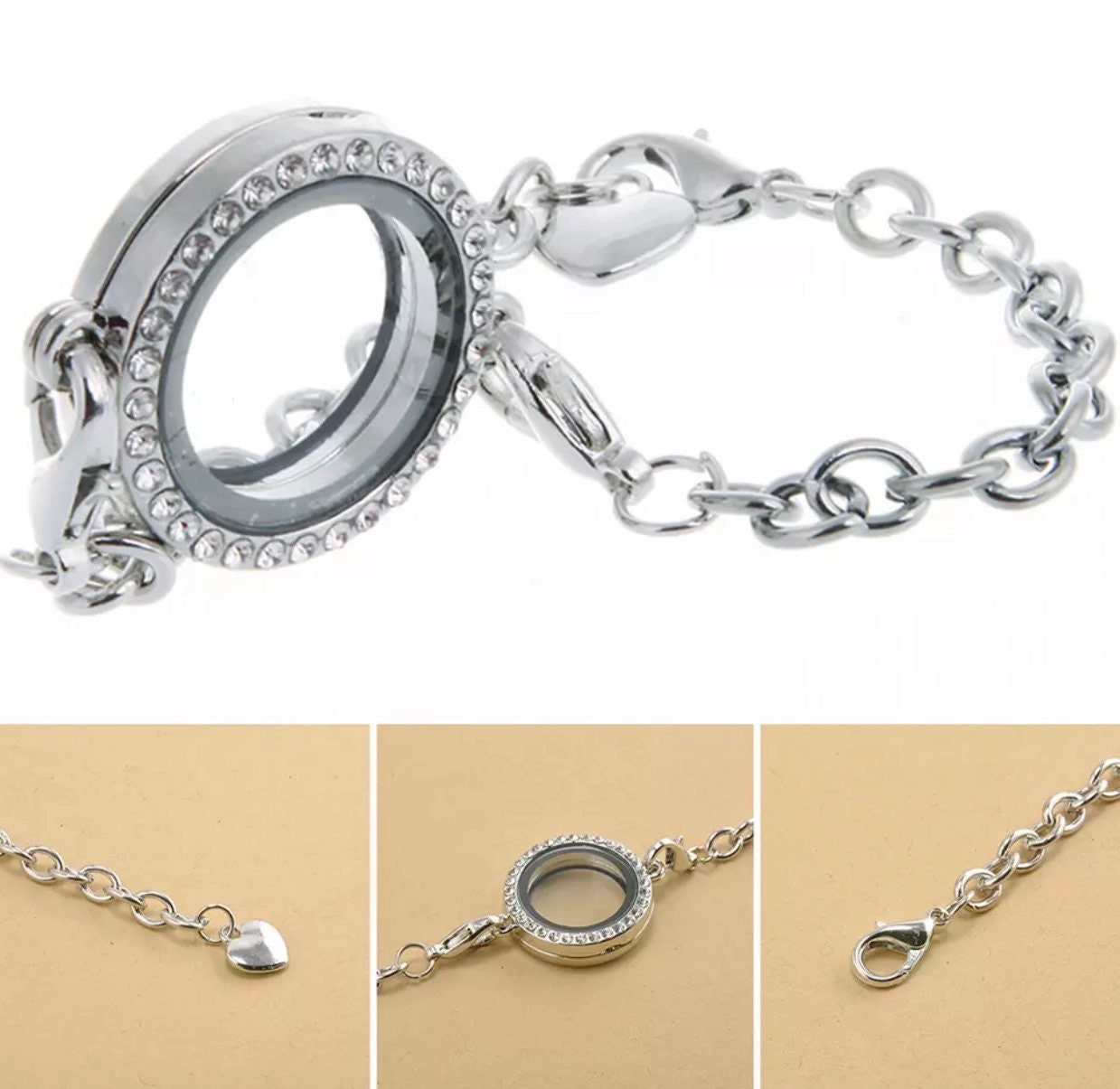 1pc Round Glass Memory Relicario Locket Pendant Chain Bracelet For Women  Floating Living Medaillon Pulseras Jewelry - Bracelets - AliExpress