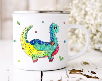 Enamel cup Dino personalized, gift for school enrollment, enamel cup with name