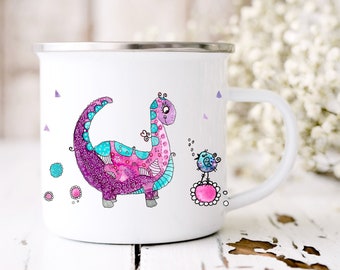 personalized gifts school enrollment, enamel cup with name pink dino girl personalized