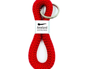 Ameland keychain with island coordinates, sailing rope 24 colors