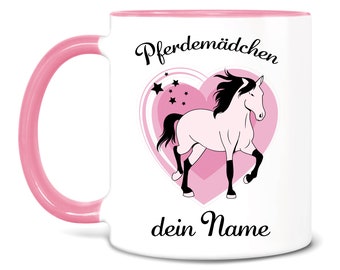 Horse cup personalized girl with name, gift rider, name cup pink