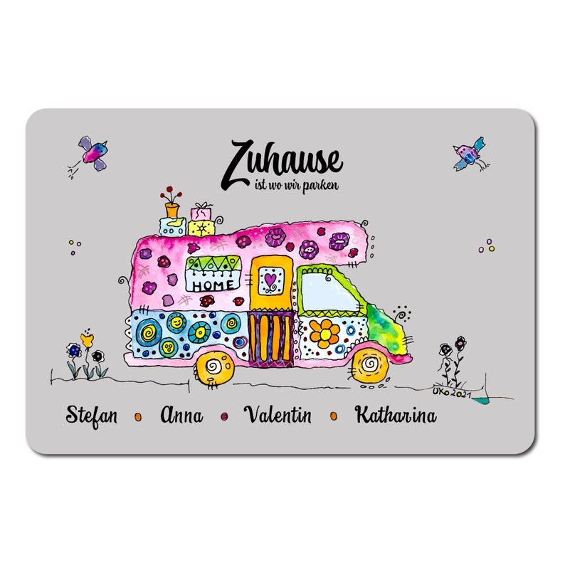 personalized doormat motorhome, home is where we park, gift camper camping accessories mit Namen/Text