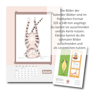 2025 Wandkalender lustige Katzen, Din A5 Aquarell Katzenkalender 13 Postkarten + 3 Lesezeichen