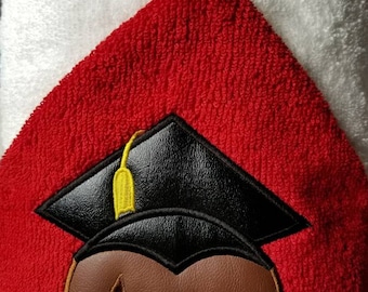 Personalized Graduation Hooded Towel, Embroidered Bath Towel