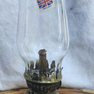 Vintage Amber glass and metal hurricane oil lamp