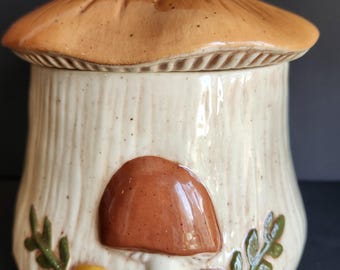 Vintage Arnels Retro Mushroom Ceramic Canister 7" tall with Lid