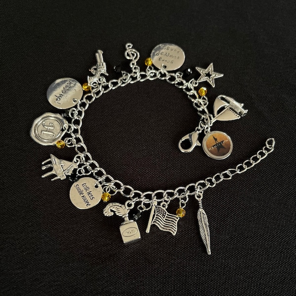 Hamilton Inspired Charm Bracelet or Earrings, Broadway Musical Lin Manuel Miranda, Alexander Hamilton theater show 12 charms