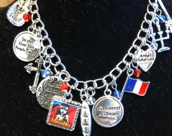 Les Miserables Inspired Charm Bracelet, Musical Theater, Broadway Theatre Victor Hugo.