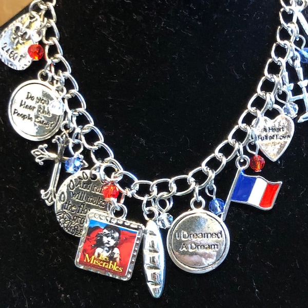 Les Miserables Inspired Charm Bracelet, Musical Theater, Broadway Theatre Victor Hugo.