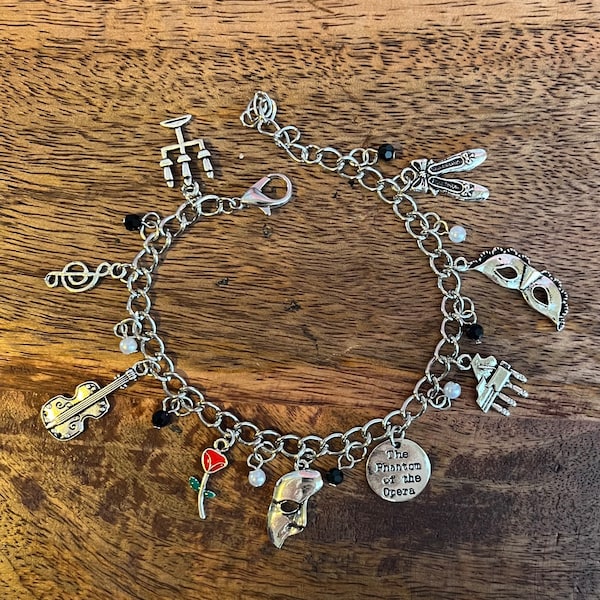 Phantom of the Opera inspired,  charm bracelet - charms and colorful beads.