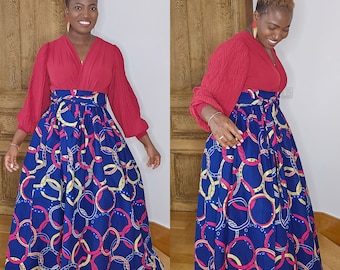 African Maxi Skirt. Ankara Skirt. High Waist Long Skirt. African Fashion Skirt. Pleated skirt. African woman fashion Skirt. Wax Skirt.