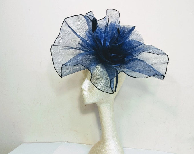 Navy Blue and Pink Kentucky Derby  Hat -  Church Hat