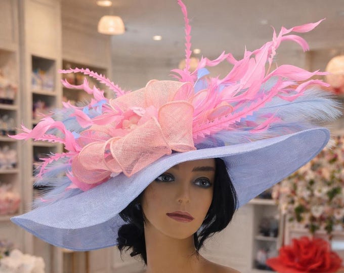 Light Blue and Pink full Kentucky Derby Hat