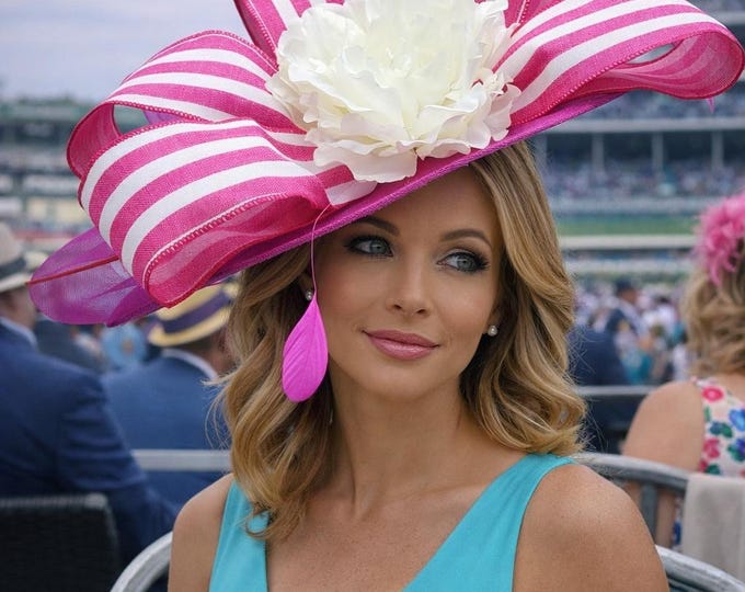 Large Fuchsia Pink and white  Fascinator