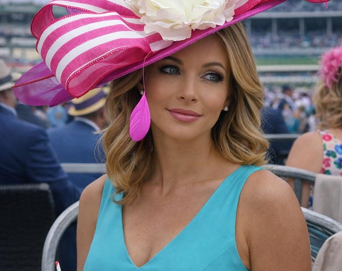 Large Hot Pink and white  Fascinator