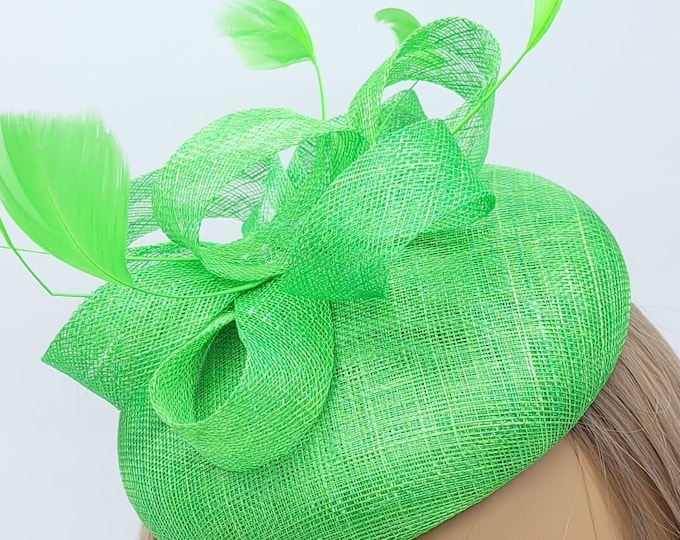 Lime Green Kentucky Derby Fascinator, Green Hat,  Race Hats, Church, St Patrick's Day