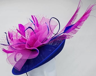 Royal Blue and Hot Pink Kentucky Derby Fascinator - Race Hat, Church Hat, Fancy Hat