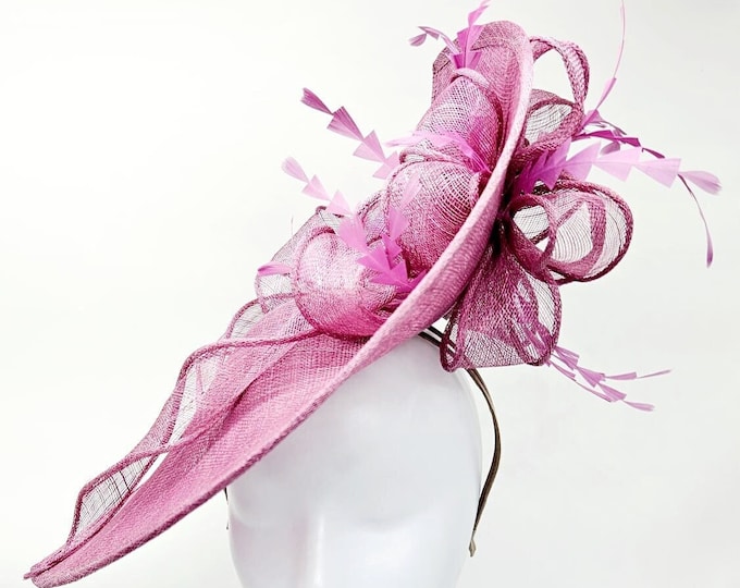 Large Mauve Pink Kentucky Derby Fascinator - Wedding Hat, Race Hat, Tea Party Hat, Church Hat, Vintage