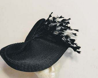 Large Black Kentucky Derby Hat - Black and White Hat, Funeral, Race Hat, Tea Party Hat, Bridal Hat, Fancy Hat