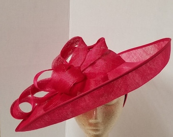 Large Hot Pink Sinamay Derby Hat: Elegant Wedding Fascinator