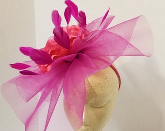 Hot Pink Kentucky Derby Fascinator - Wedding Hat, Fuchsia Hat, Easter Hat, Tea Party Hat, Bridal Hat, Church Hat, Fancy Hat