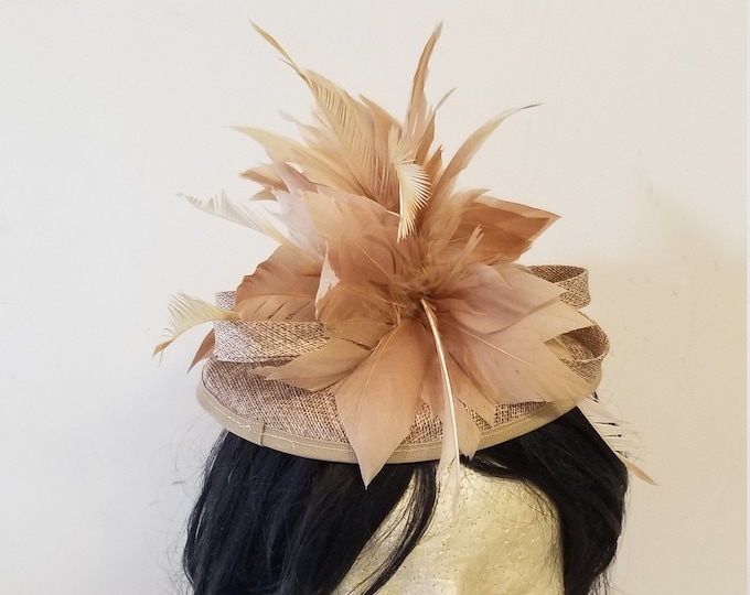 Tan Blush Fascinator Hat - Wedding Hat, Kentucky Derby Race, Vintage