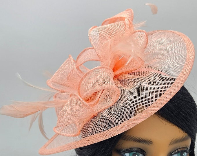 Coral Kentucky Derby Hats - Wedding Fascinator, Race Hat, Church, Tea Party Hats