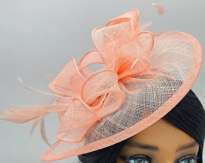 Coral Kentucky Derby Hats - Wedding Fascinator, Race Hat, Church, Tea Party Hats