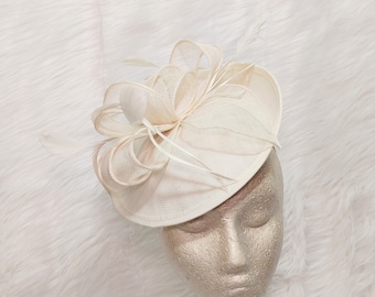 Ivory Kentucky Derby Fascinator Hat - Wedding Hat, Race Hat, Tea Party Hat, Bridal Hat, Hat with veil, Fancy Hat