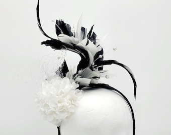 Black and White Kentucky Derby Hat - Headband Funeral, Race Hat, Tea Party Hat, Bridal Hat, Fancy Hat