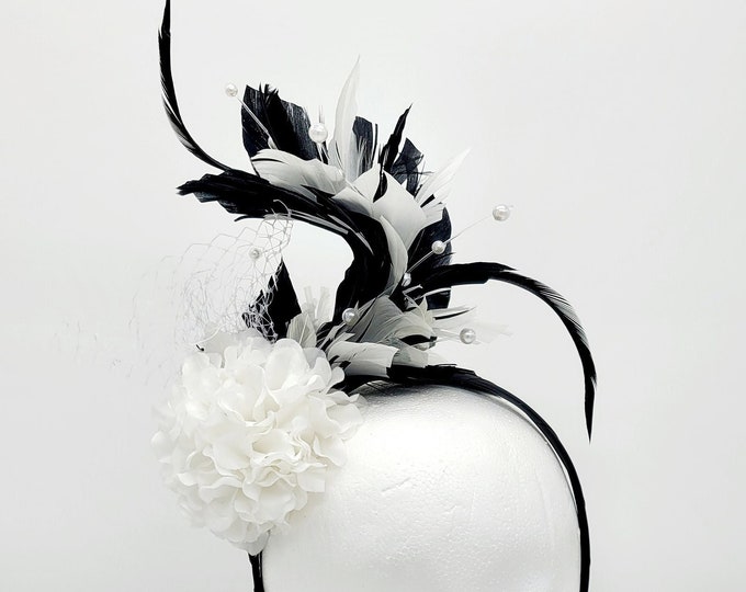 Black and White Kentucky Derby Hat - Headband Funeral, Race Hat, Tea Party Hat, Bridal Hat, Fancy Hat