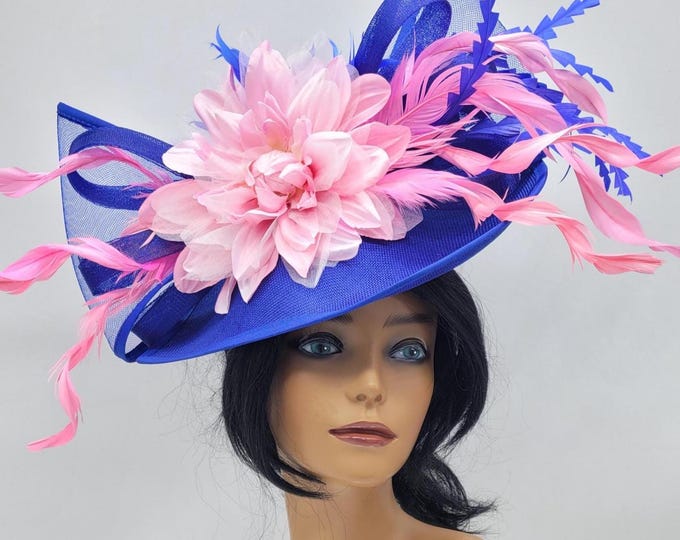Navy Blue and Pink Kentucky Derby  Hat -  Church Hat