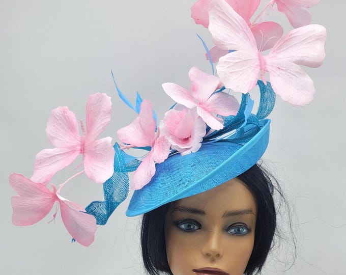 Teal Blue and Pink Fascinator Hat