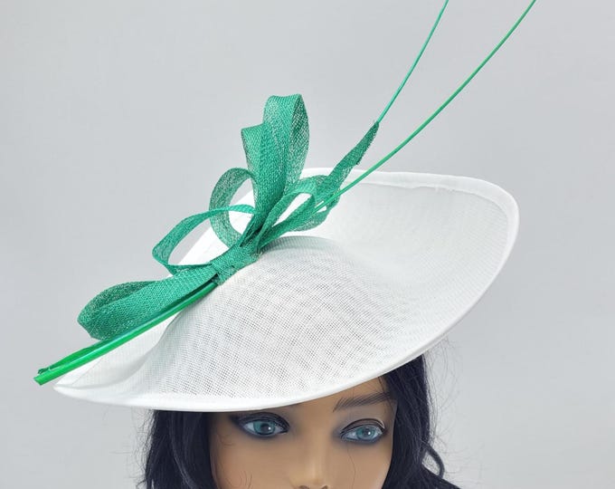 White and Green Fascinator Hat - Wedding Hat, Kentucky Derby Hat, Race Hat, Fancy Hat