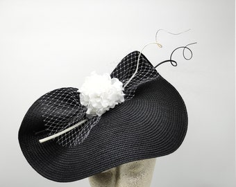 Black and White Kentucky Derby Hat - Large Saucer,  Funeral, Race Hat, Tea Party Hat, Bridal Hat, Fancy Hat