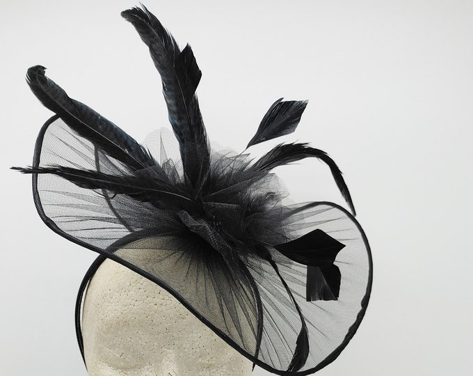 Black Kentucky Derby Fascinator-  Funeral Hat, Royal Ascot, Race Hats, Tea Party