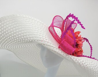 Extra Large White Wedding Hat, Kentucky Derby,  Saucer Fascinator, Bridal Shower, large Hat Bachelorette, Saucer