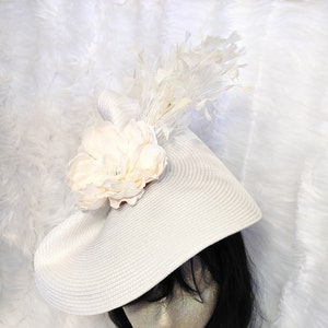 White Kentucky Derby Fascinator,  Large Race Hat, Bridal Hat, Church Hat, Easter Hat