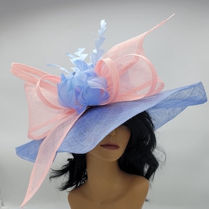 Light Blue and Pink Kentucky Derby Hat - Wedding Hat, Fascinator, Race Hat, Bridal Hat, Church Hat, Easter Hat