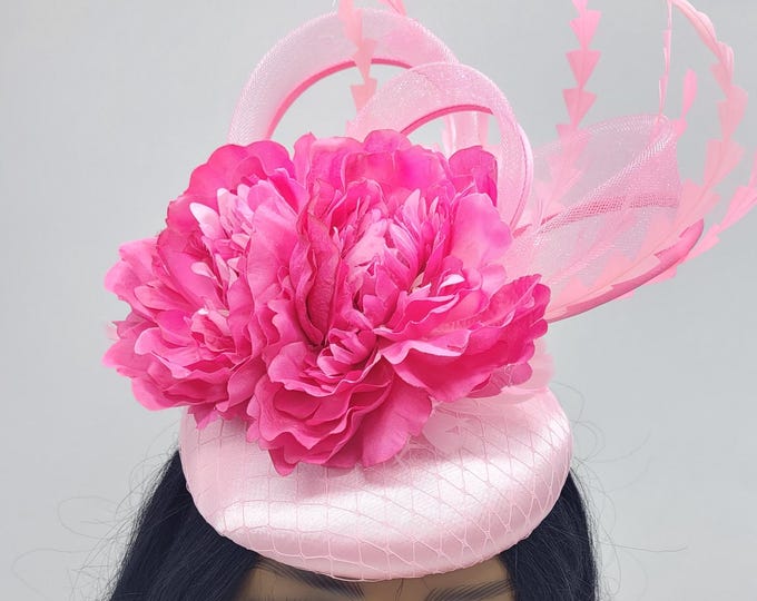 Pink Fascinator with Hot pink Flowers