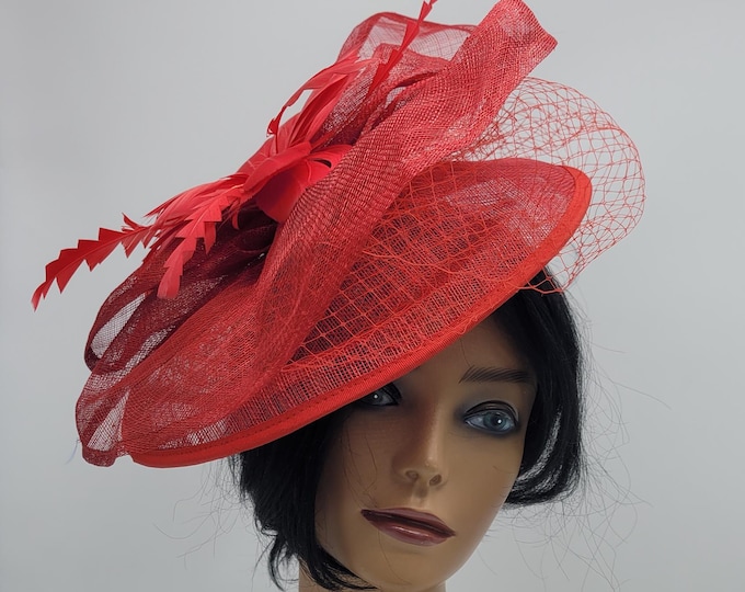 Red Viel Fascinator Hat