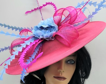 Pink and Light Blue Fascinator Hat