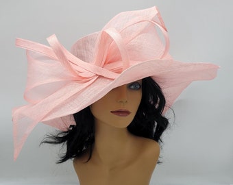 Large Light Pink Kentucky Derby Fascinator - Wedding Hat, Race Hat, Tea Party Hat, Church Hat, Vintage