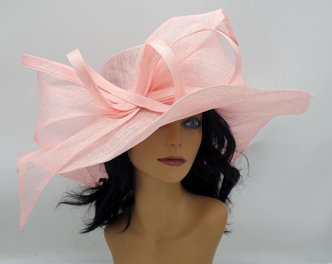 Large Light Pink Kentucky Derby Fascinator - Wedding Hat, Race Hat, Tea Party Hat, Church Hat, Vintage