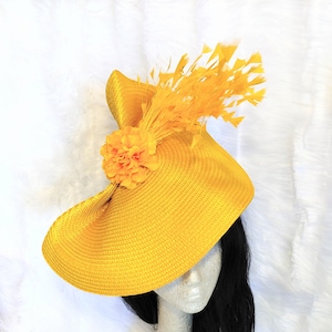 Yellow Kentucky Derby Fascinator Large Wedding Hat, Race Hat, Royal Ascot, Saucer Hat, Church Hat, Easter Hat, Race Hat
